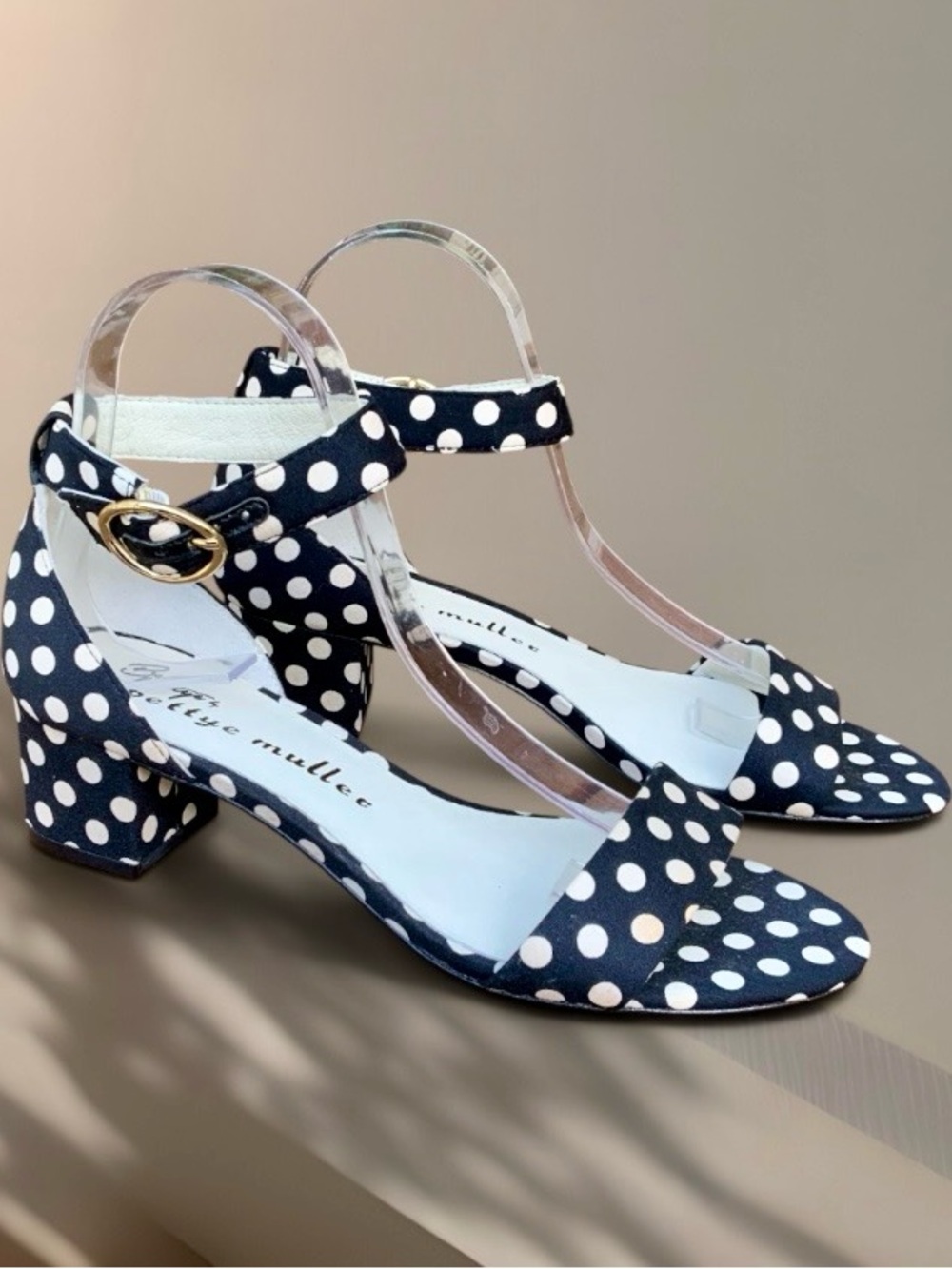 Bettye bettye muller Black and White Polka Dot Ankle-Strap Block Heel Sandals